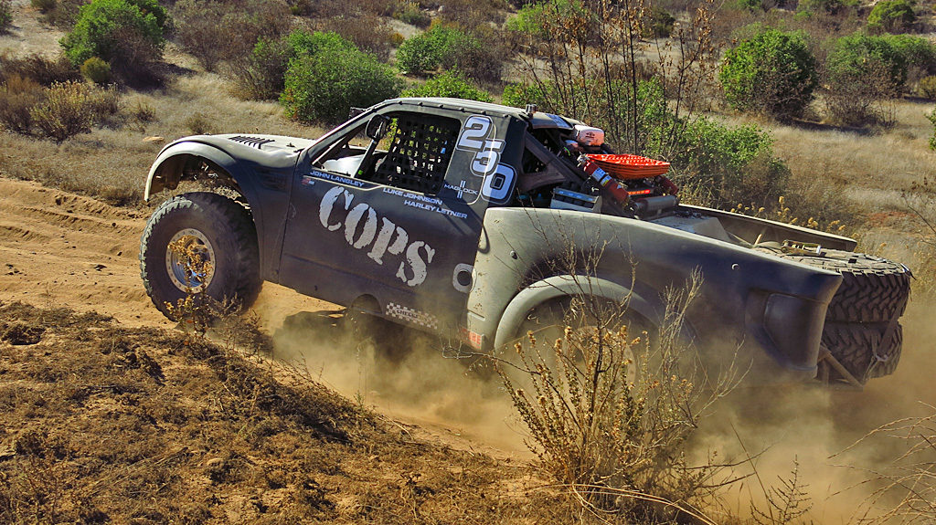 A few miles down course from here, the #250 made a hard impact with a ditch ending its dash to the finish.