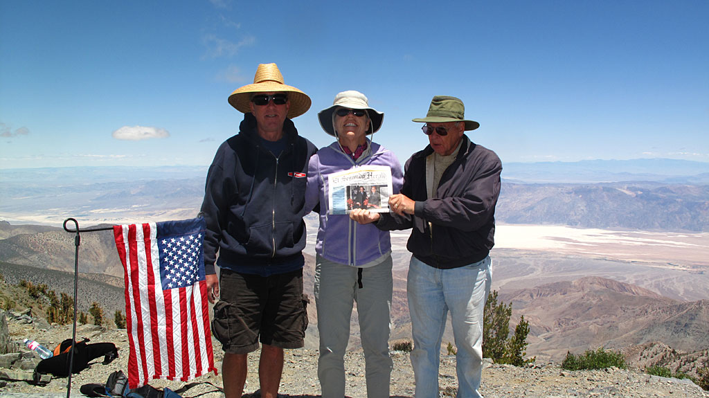 Jim, Carol and Dave, snapping a photo at the top of Telescope while holding the El Segundo Herald. The photo would later be published in the paper - of course they first ran it through their filter which softens the focus, and washes out colors. Jim, Carol and Dave, snapping a photo at the top of Telescope while holding the El Segundo Herald. The photo would later be published in the paper - of course they first ran it through their filter which softens the focus, and washes out colors.