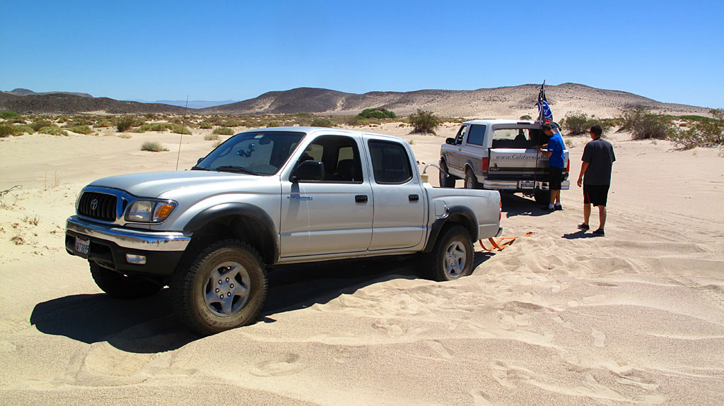 One of the Tacomas was two wheel drive and experienced problems in the soft sand, providing lots of amusement for the rest of us. One of the Tacomas was two wheel drive and experienced problems in the soft sand, providing lots of amusement for the rest of us.