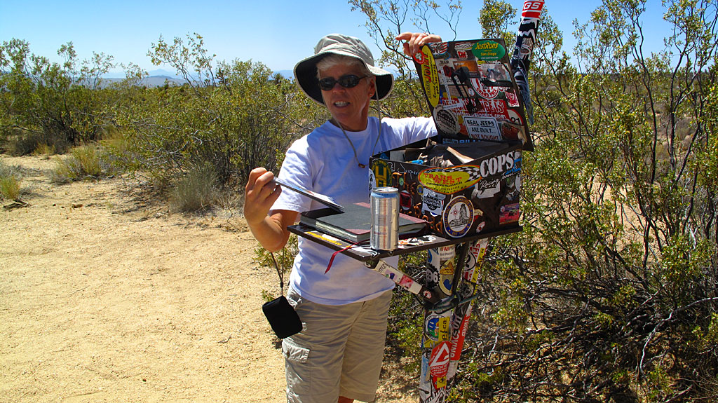 Stopping to sign in at the Mojave mail box. Stopping to sign in at the Mojave mail box.