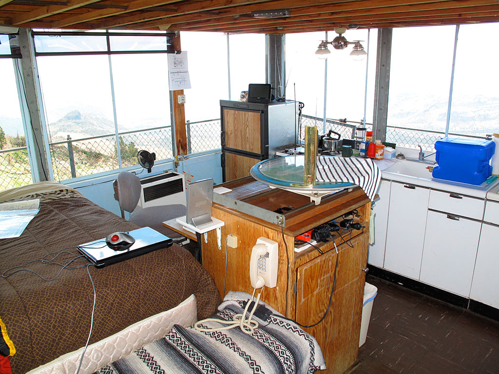 A peek inside the fire lookout tower.