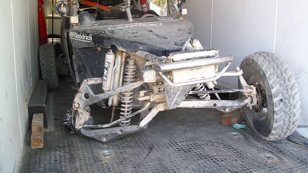 Post Mortem: The COPS Class 10 after the race and after the collision with a fatally-damaged front right suspension. Post Mortem: The COPS Class 10 after the race and after the collision with a fatally-damaged front right suspension.
