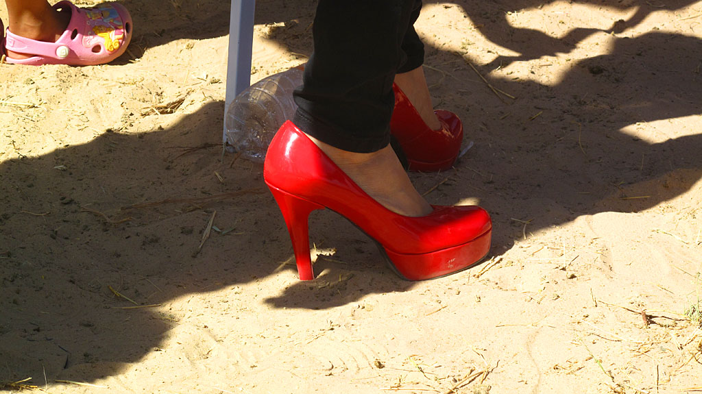 A race spectator's shoes, right about here. A race spectator's shoes, right about here.