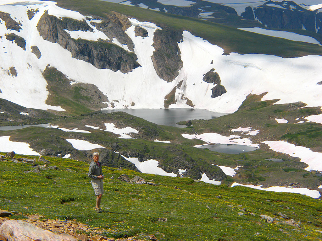 Near the top of the pass, looking down on Twin Lakes. Near the top of the pass, looking down on Twin Lakes.