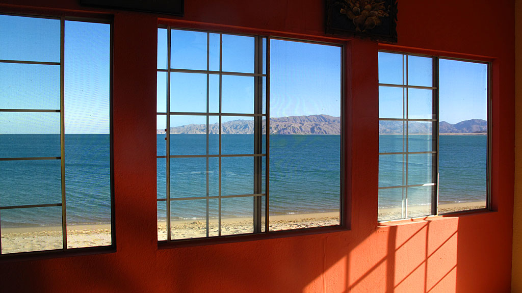 Gonzaga Bay from inside Alfonsina's Restaurant. Gonzaga Bay from inside Alfonsina's Restaurant.