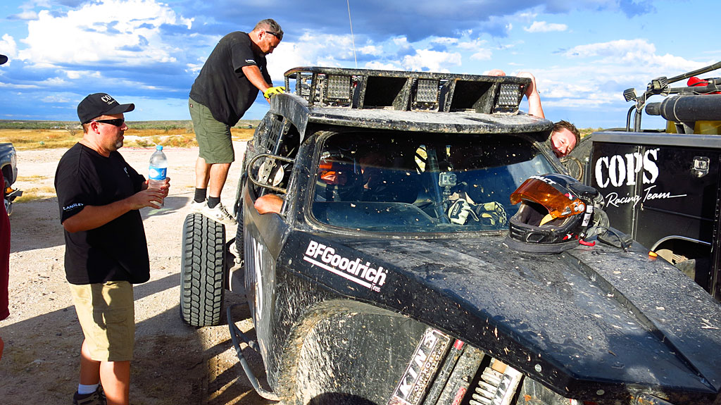 Stewart gasses up Oprah, while Morgan climbs out.