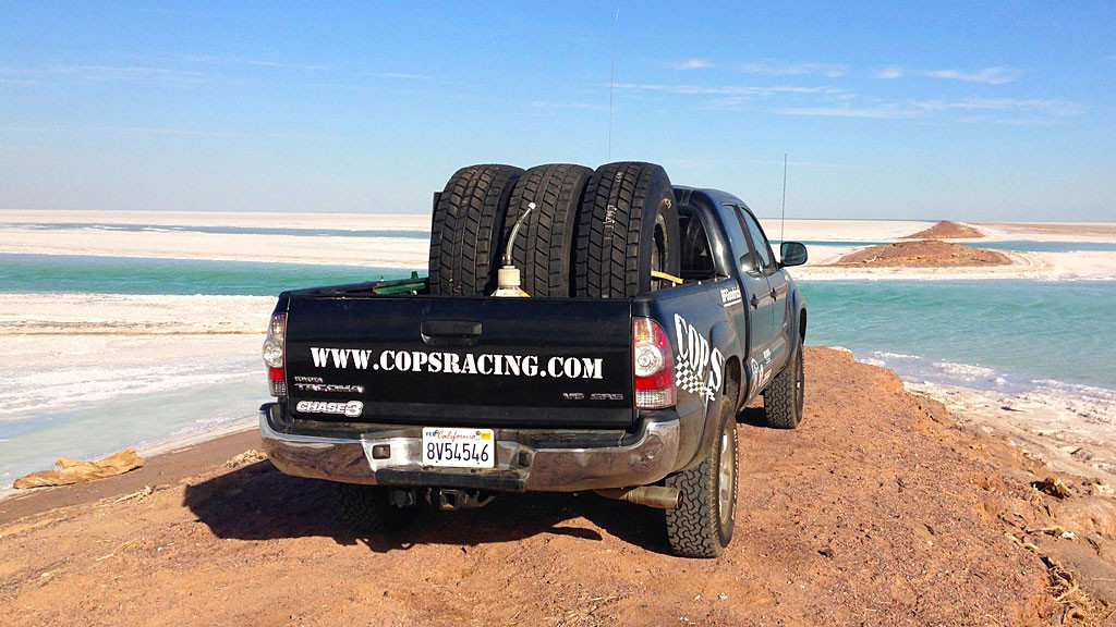 Among other things, I took down three, 42" BGF Baja TA Trophy Truck tires to the race -- each wheel set clocks in at 160 pounds which makes it a challenge to lift.