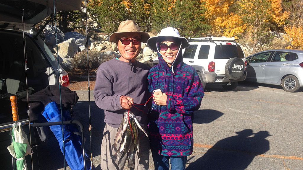 Happy campers with their limit of fresh trout - they never did tell us what time dinner would be served.