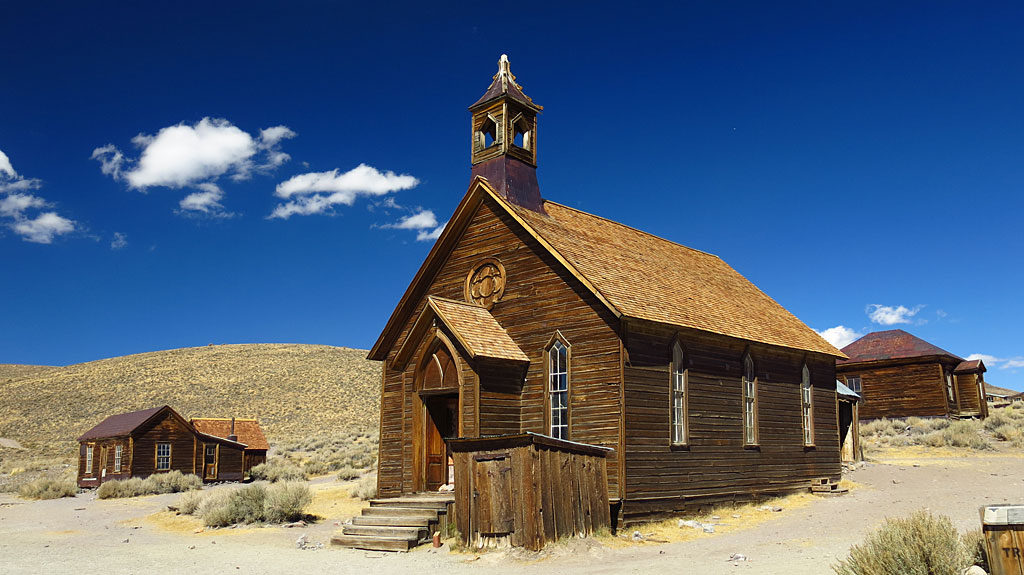 The iconic Bodie Methodist Church -- its first service was on September 15, 1882.