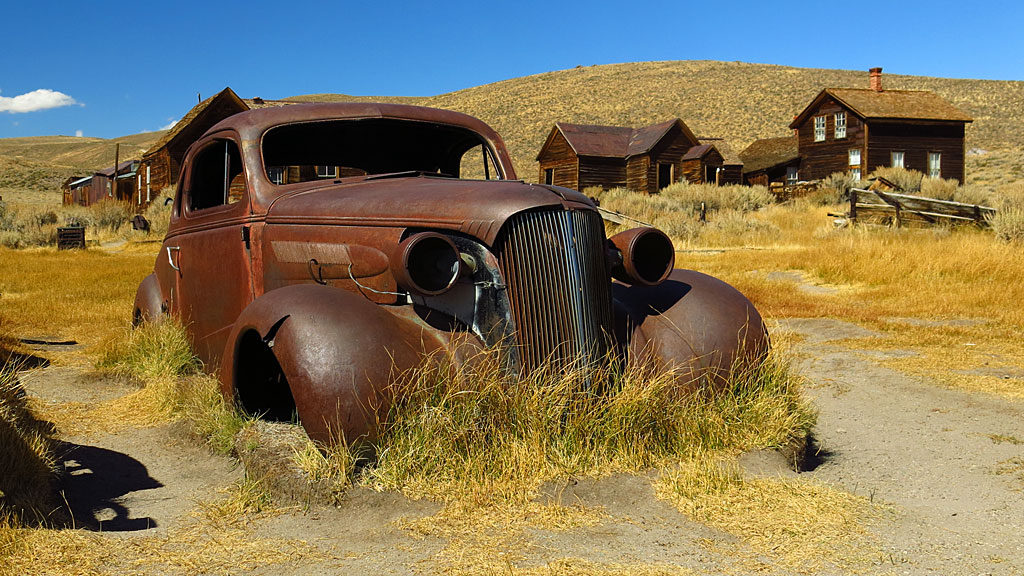 A 1937 Chevrolet coupe is one of the many long-time residents of Bodie.