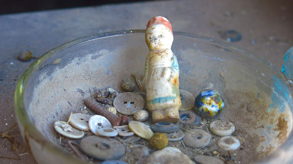 A child's toy inside one of the homes.