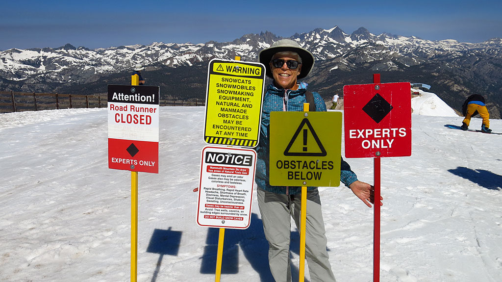 The top of Mammoth Mountain in July -- the smokey skies in the background are the result of burning wildfires on the western side of the Sierras.