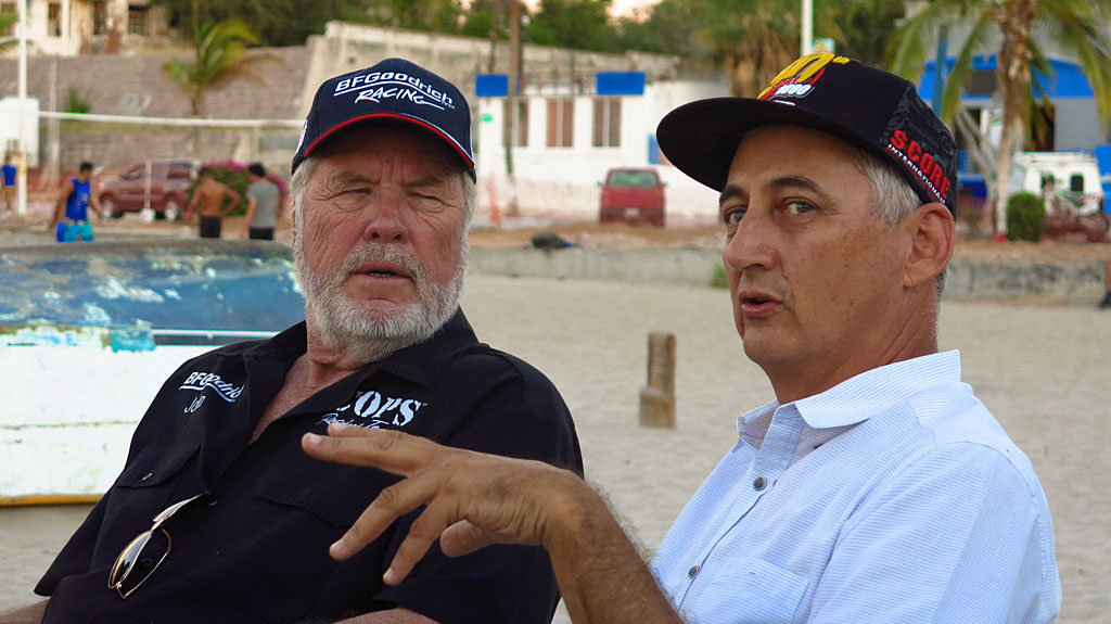 We dashed to the finish in La Paz, but that was after John Langley drove the #250 to a first place finish in class, and 13th overall. Of the 405 entrants, around 240 finished. We all met at Stella Restaurant for a celebratory dinner on the beach while John chats with the owner of the restaurant.