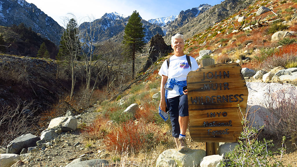 Our traditional "John Muir Wilderness sign photo" while hiking up the Baxter Pass Trail.