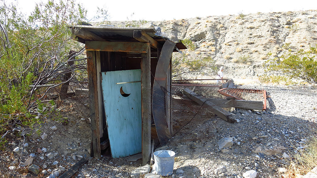 The guys at the Diggin's were creative -- they placed the sanitary facilities directly over an abandoned vertical mine shaft. Bombs away!