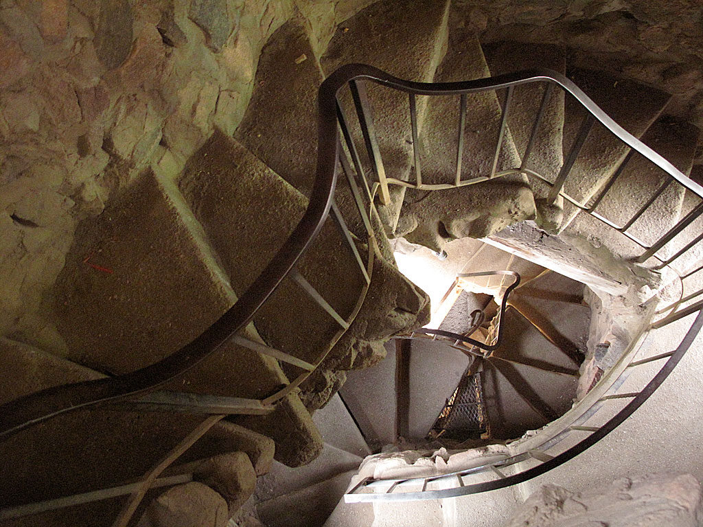 Stairs in the castle are plentiful and Dr. Seuss-esque. Take your choice of stairs made of rock, steel or poured, but in all cases, not designed for the portly or claustrophobic.