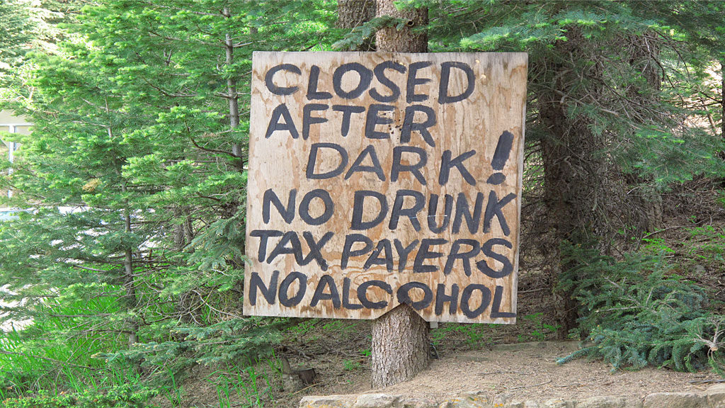 Surrounding the castle, Jim Bishop has numerous signs expressing this thoughts on the government and our freedoms.