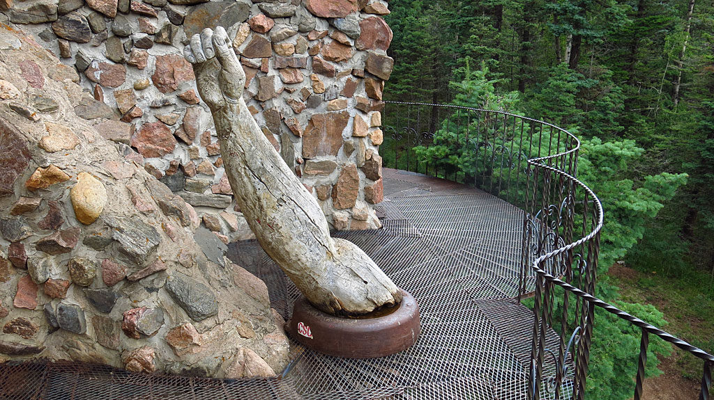 There are outside walkways around three sides of the Castle. Bishop's family has a business legacy of iron work in Pueblo -- psychologically helpful information when using the walkway.